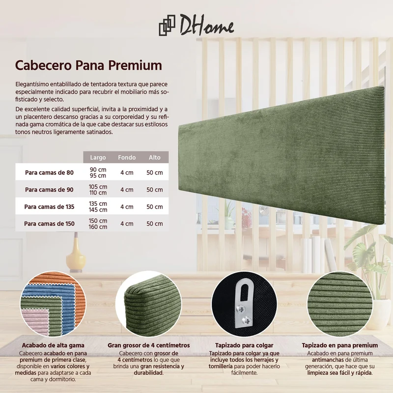 DHOME Tête de lit en Velours Côtelé uni Haute Gamme Moderne Tête de lit Capitonnée, Chambre de Luxe, Rembourrée (Vert forêt, 160cm)
