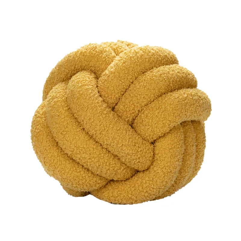 YT-KOKE Sherpa Fleece Round Knot Ball Pillow, Coussin Ddécoratif Knot pour Canapé-lit Chaise Sol, Oreiller Décoratif Jeté, Coussin Rond pour Les Copines Jouant à la Photographie (Yellow,22cm)