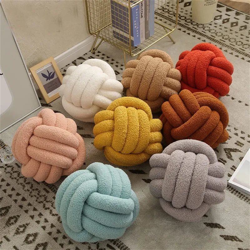 YT-KOKE Sherpa Fleece Round Knot Ball Pillow, Coussin Ddécoratif Knot pour Canapé-lit Chaise Sol, Oreiller Décoratif Jeté, Coussin Rond pour Les Copines Jouant à la Photographie (Yellow,22cm)