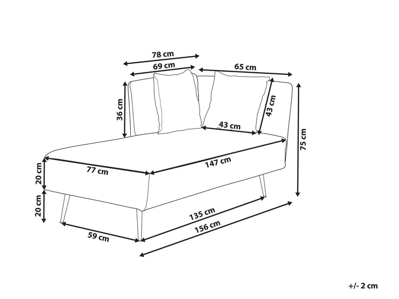 Beliani Chaise Longue Moderne Côté Droit en Tissu Polyester avec Coussins Pieds en Métal Vert Riom
