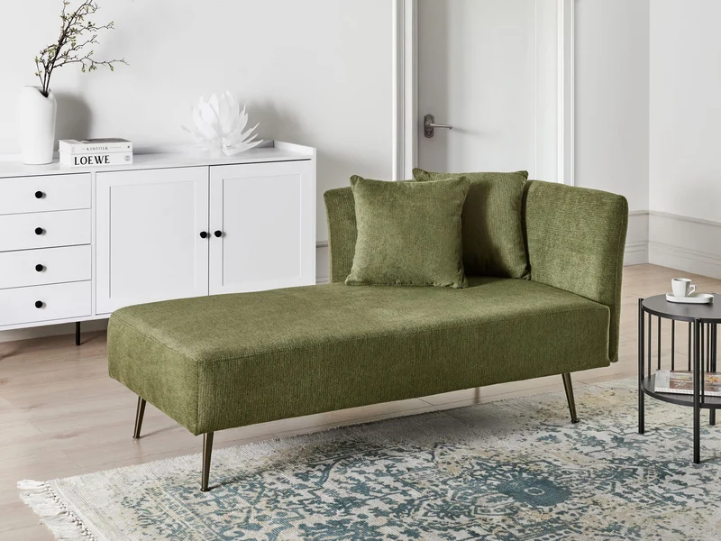 Beliani Chaise Longue Moderne Côté Droit en Tissu Polyester avec Coussins Pieds en Métal Vert Riom