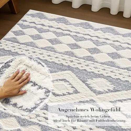 payé Tapis de salon Tapis Sol - poils longs - Boho - Gris pastel - 160 x 230 cm - Uni - Motif losange moderne chiné - Scandinave moelleux et doux - Décoration de chambre à coucher