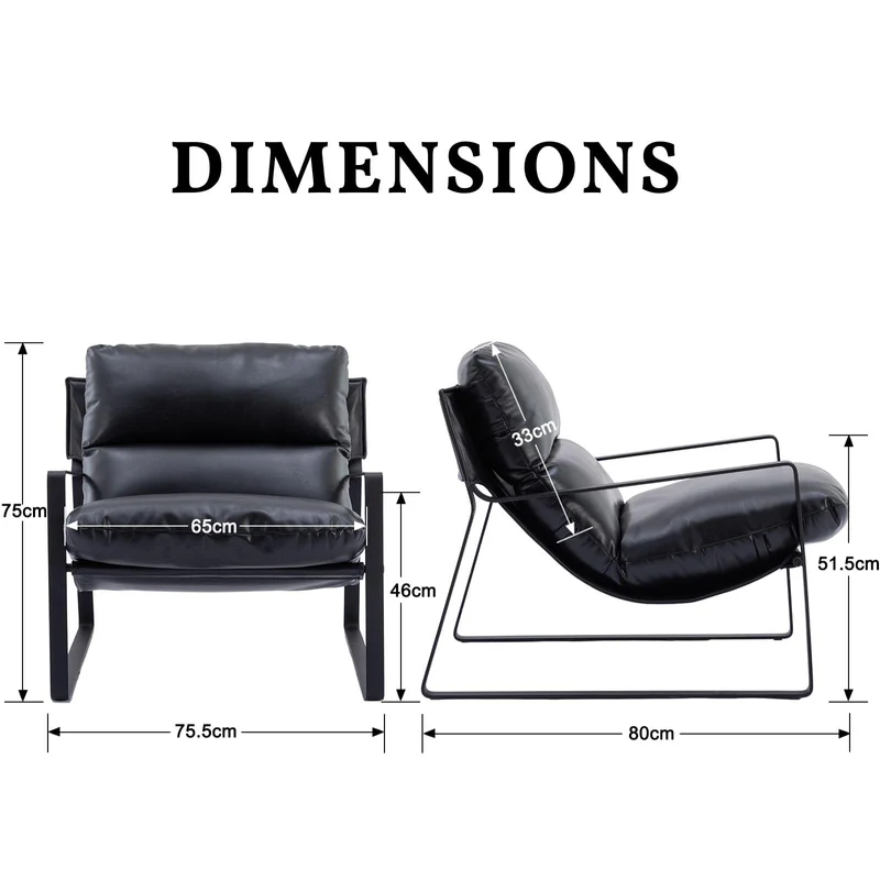 chairus Fauteuil de Loisirs en Cuir PU Modern Chaise de Relaxation pour Salon Fauteuil de Chambre avec Cadre en Métal (Noir)