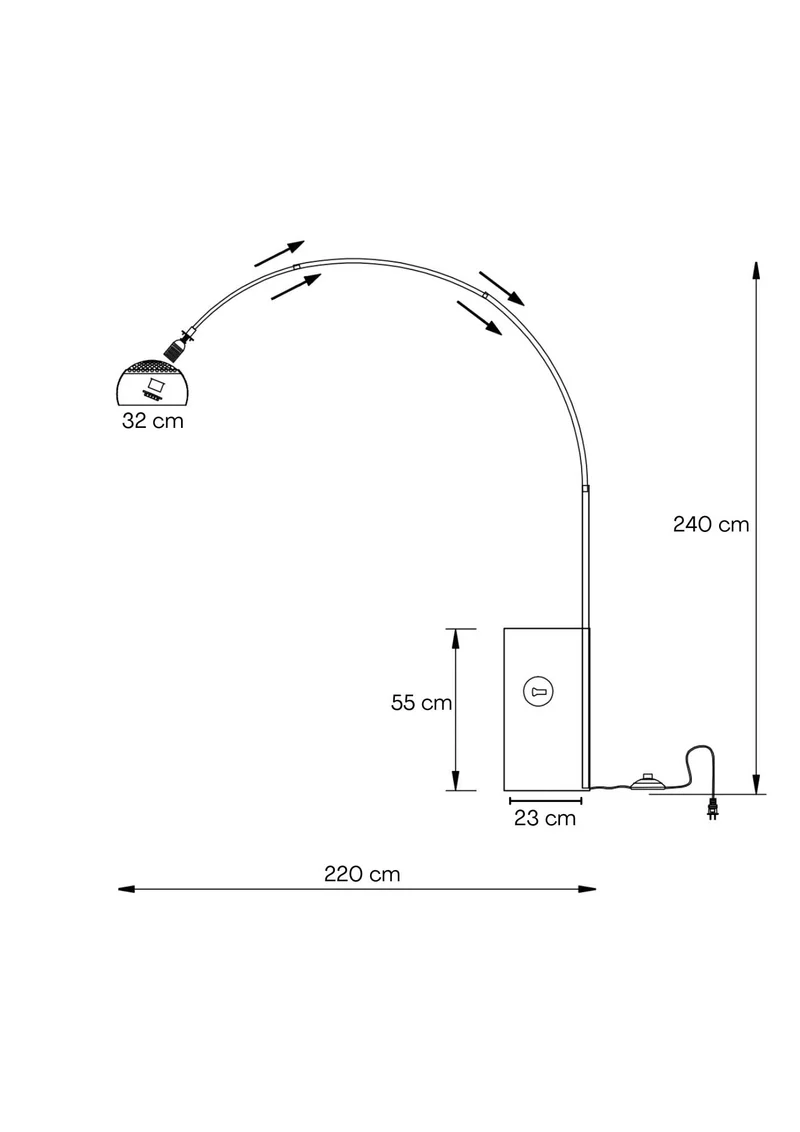 VOLERO' ; Lampe à arc Athena, Base en marbre, Tige télescopique de section rectangulaire.(Blanc)