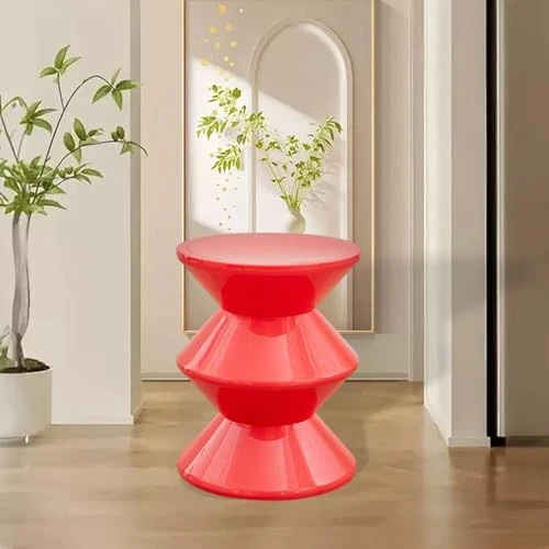 Qianly Tabouret de Canapé, Table de Chevet, Forme Unique, Tabouret D'appoint, Petite Table de Nuit, Siège à Langer pour La Décoration de La Chambre de Bé, Rouge, 3 Niveaux
