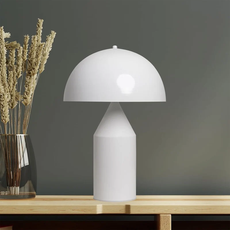 bamyum amyum Lampe de Chevet à Champignon en Métal, Lampe de Bureau avec Câble, Abat-Jour de 30 cm pour Chambre d'Enfant et Adulte, Lustre Salon Rétro Mushroom Blanc