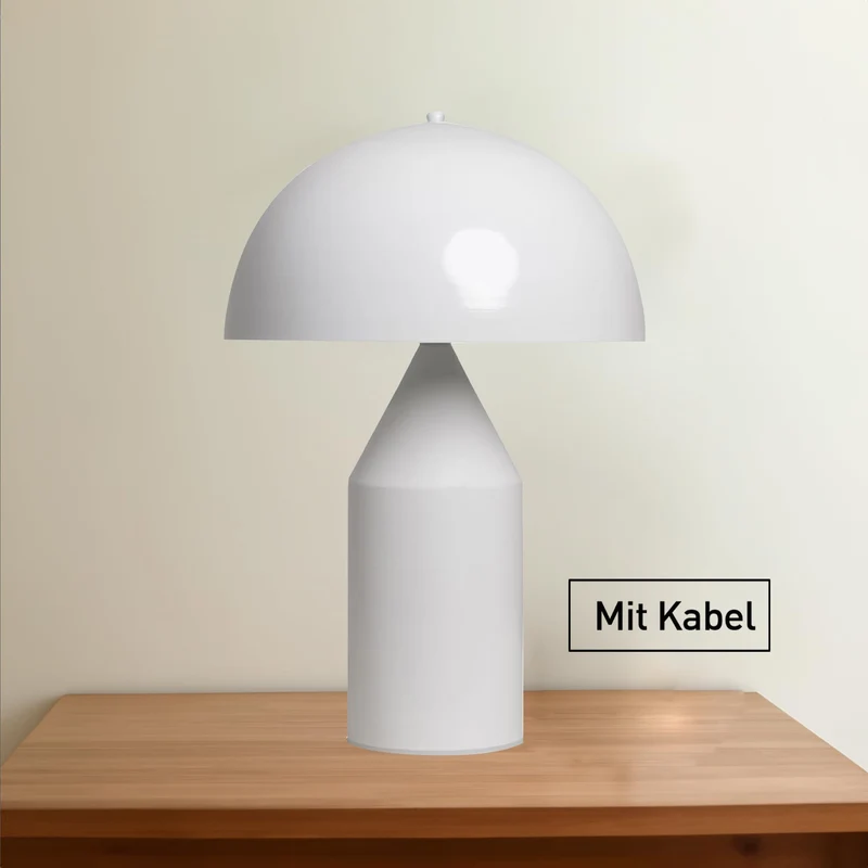 bamyum amyum Lampe de Chevet à Champignon en Métal, Lampe de Bureau avec Câble, Abat-Jour de 30 cm pour Chambre d'Enfant et Adulte, Lustre Salon Rétro Mushroom Blanc