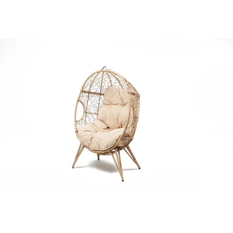 CONCEPT USINE | Fauteuil Oeuf sur Pieds Beige en Résine Noir Aspect Rotin | Design Jane | Structure en Acier | Coussin déperlant | Hamac Balançoire sur Pied terrasse Jardin Balcon | Résiste à l'eau