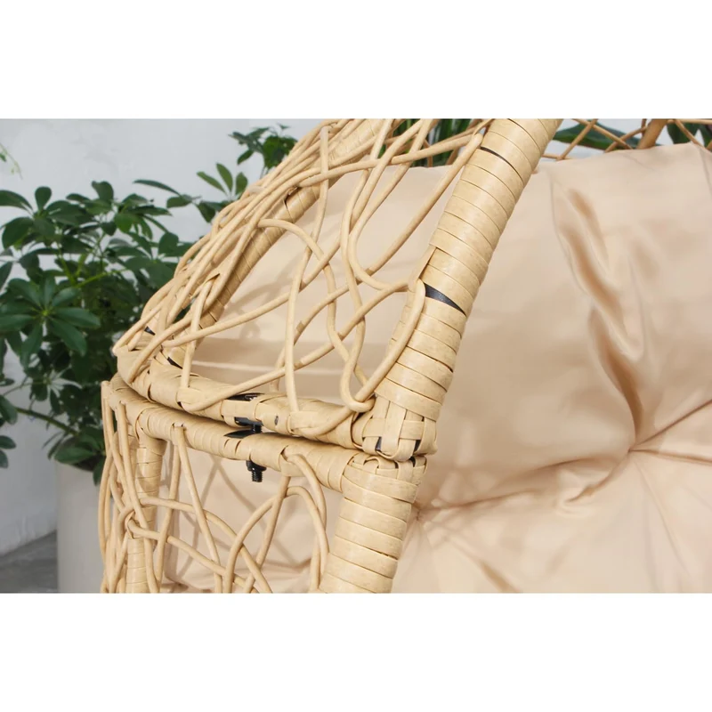 CONCEPT USINE | Fauteuil Oeuf sur Pieds Beige en Résine Noir Aspect Rotin | Design Jane | Structure en Acier | Coussin déperlant | Hamac Balançoire sur Pied terrasse Jardin Balcon | Résiste à l'eau