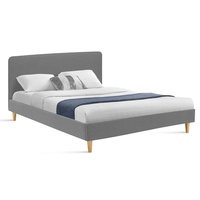 IDMarket - Lit Double scandinave Balta avec tête de lit et sommier 140 x 190 cm Tissu Gris Clair