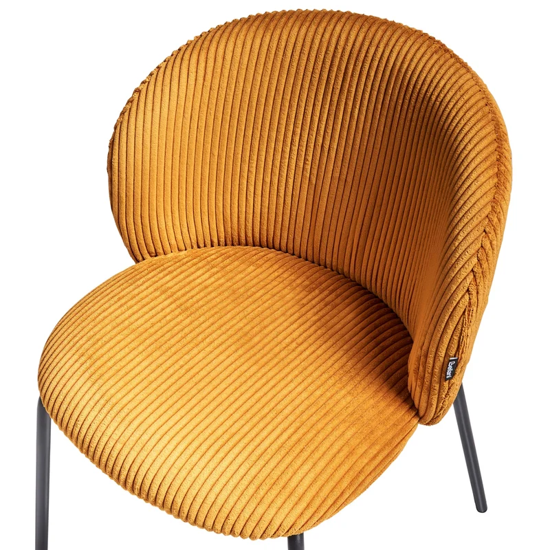 Beliani Lot de 2 Chaises en Velours Côtelé de Salle à Manger Pieds en Fer Dossier Arrondi Rembourré Orange Miles