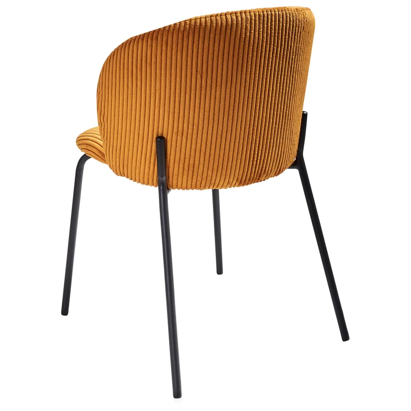 Beliani Lot de 2 Chaises en Velours Côtelé de Salle à Manger Pieds en Fer Dossier Arrondi Rembourré Orange Miles