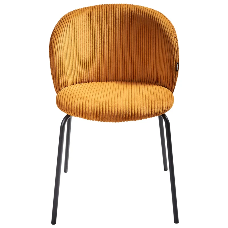 Beliani Lot de 2 Chaises en Velours Côtelé de Salle à Manger Pieds en Fer Dossier Arrondi Rembourré Orange Miles