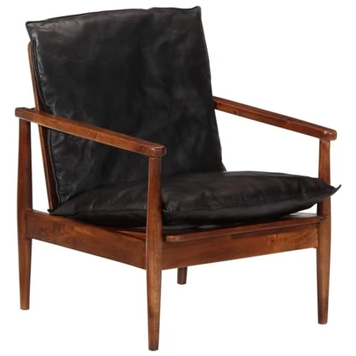 ULUYYUC Fauteuil, fauteuil de lecture, confortable, fauteuil de salon, balcon, convient pour salle de société, bureau, chambre à coucher, en cuir véritable et bois massif d'acacia noir