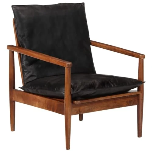 ULUYYUC Fauteuil, fauteuil de lecture, confortable, fauteuil de salon, balcon, convient pour salle de société, bureau, chambre à coucher, en cuir véritable et bois massif d'acacia noir