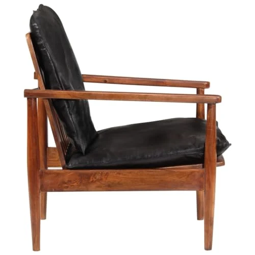ULUYYUC Fauteuil, fauteuil de lecture, confortable, fauteuil de salon, balcon, convient pour salle de société, bureau, chambre à coucher, en cuir véritable et bois massif d'acacia noir