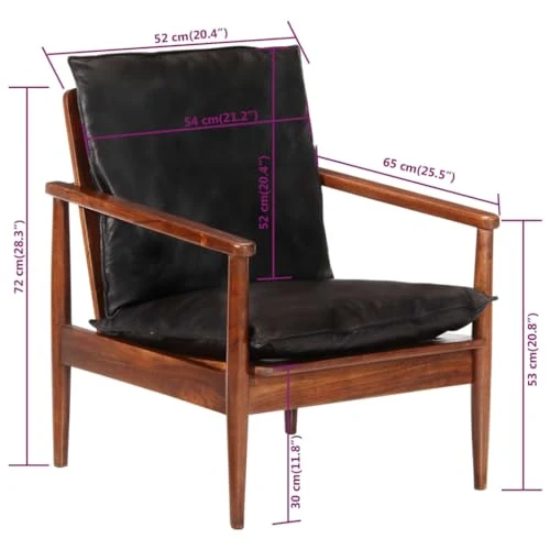 ULUYYUC Fauteuil, fauteuil de lecture, confortable, fauteuil de salon, balcon, convient pour salle de société, bureau, chambre à coucher, en cuir véritable et bois massif d'acacia noir