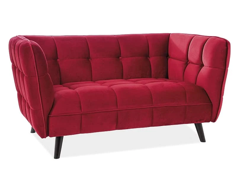 SIGNAL MEBLE - Canapé 2 Places en Velours Matelassé - Rouge - Pieds en Bois - H 78 Cm X L 145 Cm X P 85 Cm