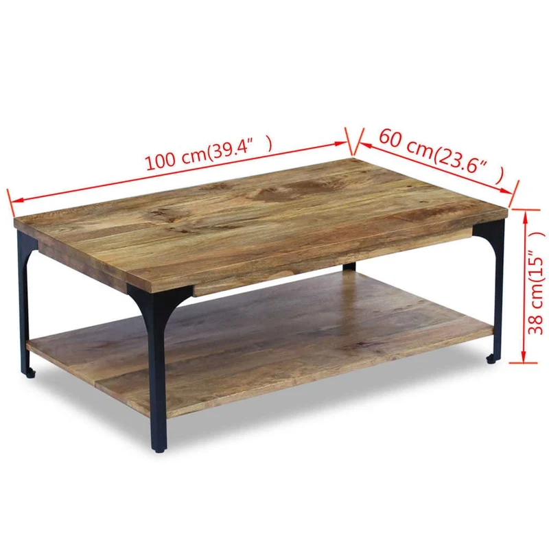 vidaXL Table Basse Table d'Appoint Etagère Bout de Canapé Bois de Manguier