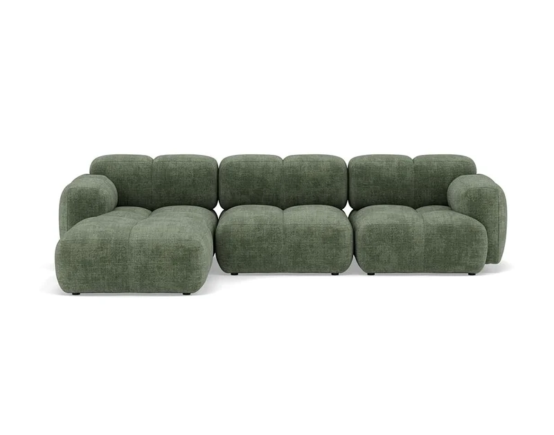 Lisa Design - Grace - canapé modulable d'angle réversible 4 Places en Velours texturé, Vert Sauge