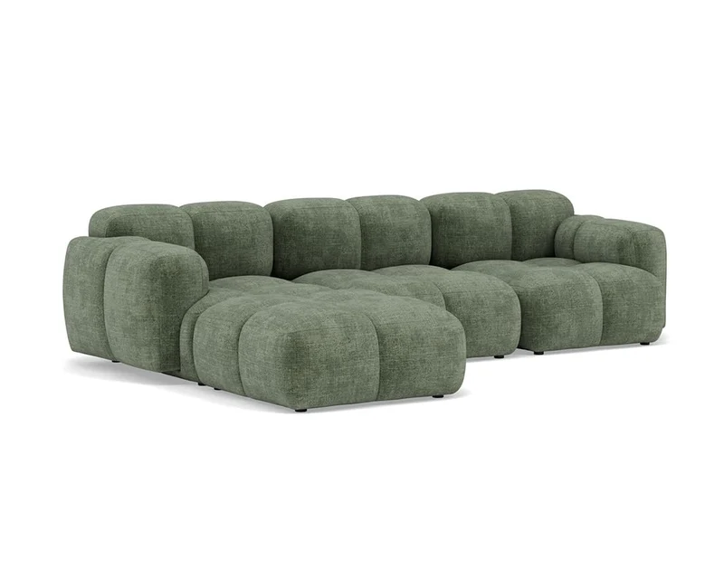 Lisa Design - Grace - canapé modulable d'angle réversible 4 Places en Velours texturé, Vert Sauge