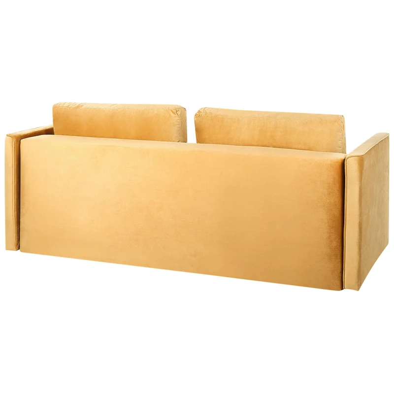 Canapé Lit en Velours Jaune avec Rangement 3 Places Coussins Déhoussables Eksjo
