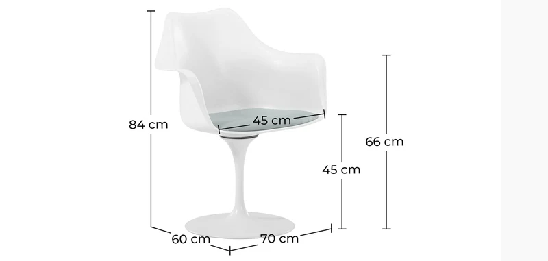 Iconik Interior Tulip Style Chaise de Salle à Manger avec accoudoirs - Chaise pivotante Blanche -Tulipan Gris Clair