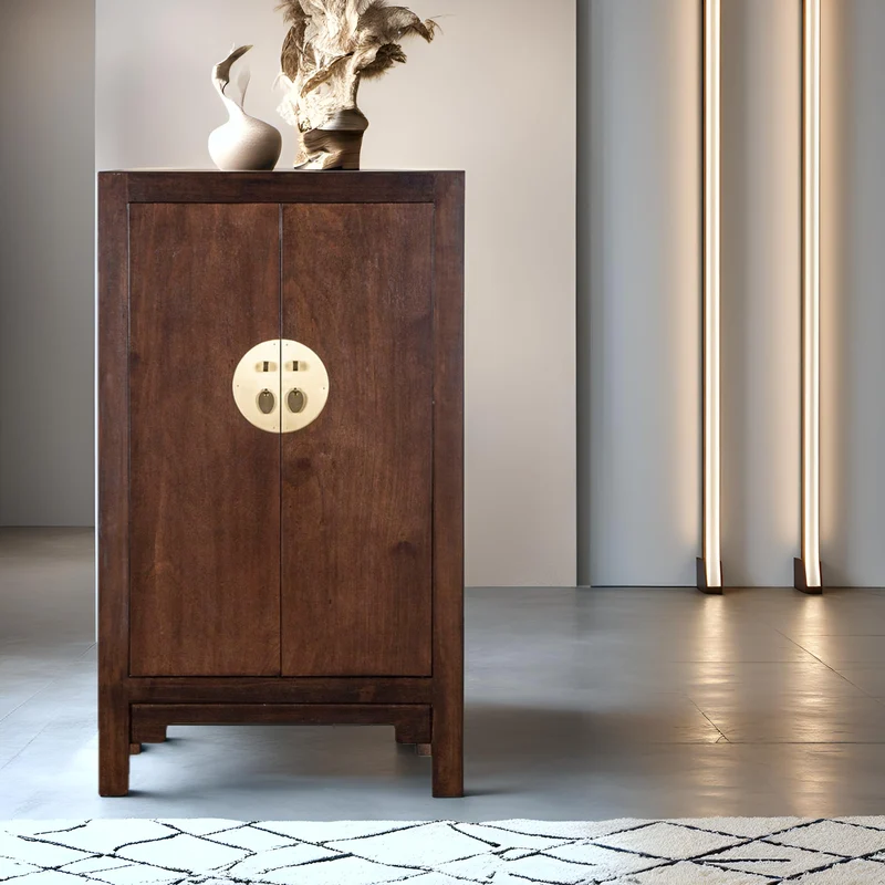 Fine Asianliving Armoire Chinoise Earthy Marron - Orientique Collection L70xP40xH120cm Armoire Chinoise Meubles Chinois Mobilier Oriental Asiatique Mandarin Pekin