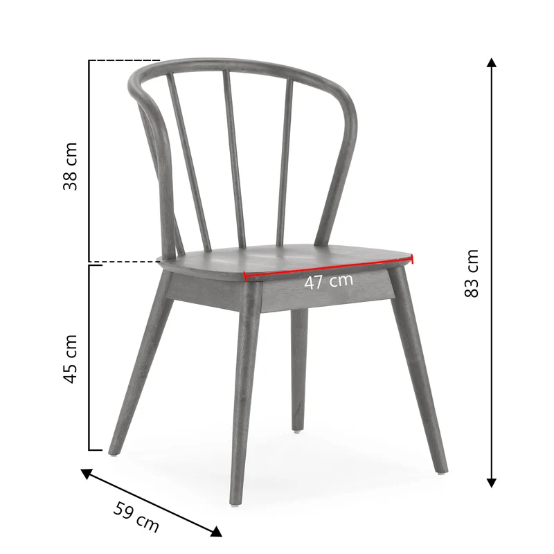 HOMN LIVING Pack 2 Chaises Brisa, Couleur Noir, Bois Massif, 47 cm (Largeur) 59 cm (Profondeur) 83 cm (Hauteur)