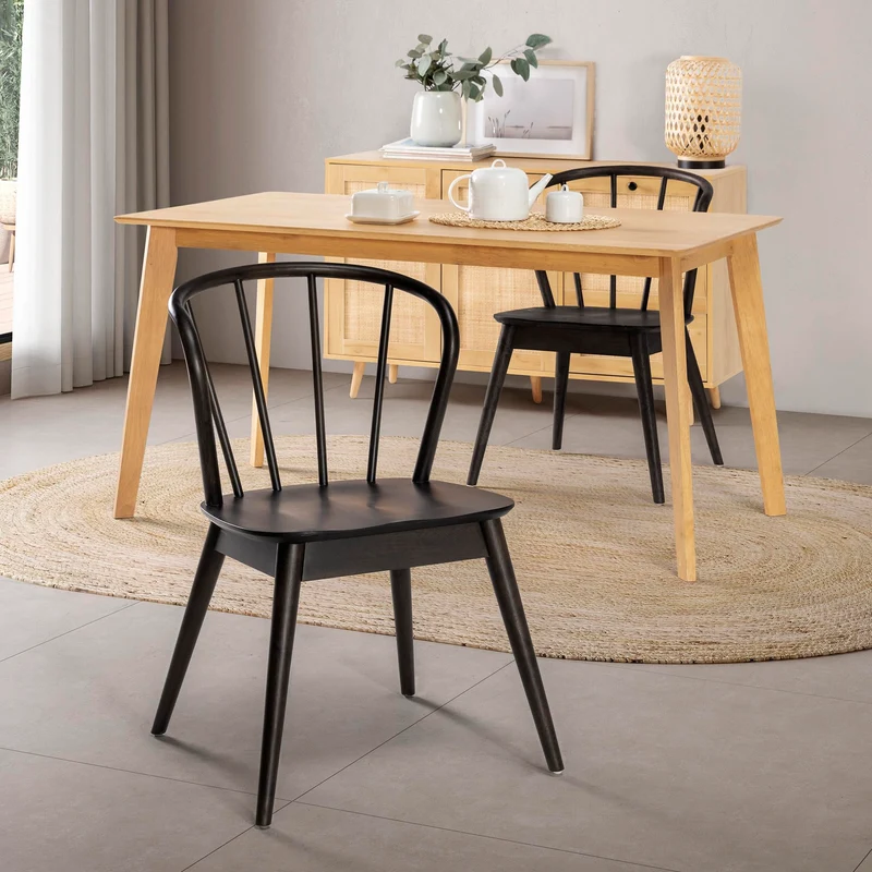 HOMN LIVING Pack 2 Chaises Brisa, Couleur Noir, Bois Massif, 47 cm (Largeur) 59 cm (Profondeur) 83 cm (Hauteur)