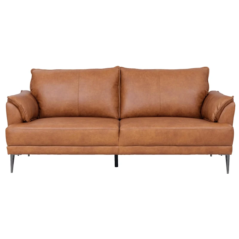 Soul Canapé en cuir 3 places Cognac Marron - Canapé en cuir véritable de qualité supérieure - Design scandinave - Ressorts ensachés - Pieds en métal - Confort moderne pour le salon - Intemporel et