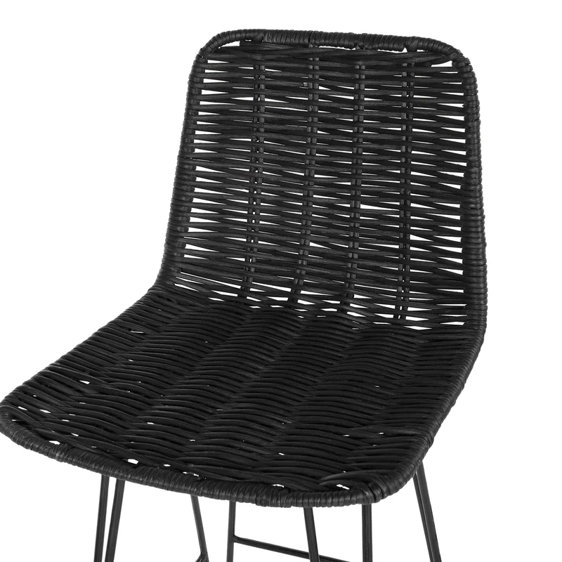 Beliani Lot de 2 Chaises de Bar au Style Moderne en Rotin Noir et Pieds en Métal pour Tout Type de Salon Traditionnel et Exotique