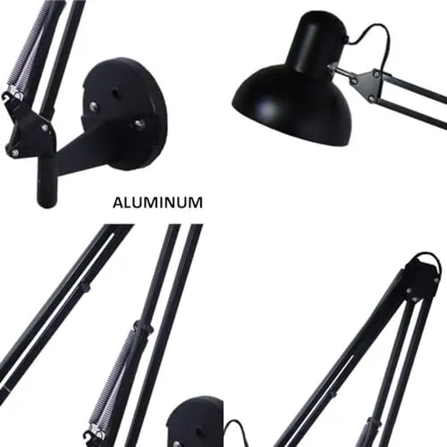 Applique murale industrielle noire à bras pivotant réglable à bras long, lampe en aluminium à double bras pliant for travail d'architecte, éclairage mural for chambre à coucher, lecture, salon, bureau