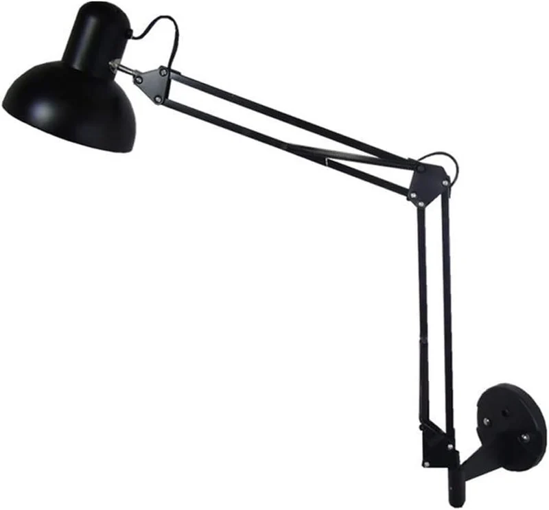 Applique murale industrielle noire à bras pivotant réglable à bras long, lampe en aluminium à double bras pliant for travail d'architecte, éclairage mural for chambre à coucher, lecture, salon, bureau