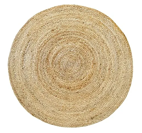 HAMID - Tapis Jute Naturel, Jute Alhambra Rond, Tressé à la Main, Tapis 100% Fibre de Jute pour Salon, Chambre, Décoration, (100x100cm)
