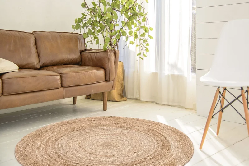 HAMID - Tapis Jute Naturel, Jute Alhambra Rond, Tressé à la Main, Tapis 100% Fibre de Jute pour Salon, Chambre, Décoration, (100x100cm)