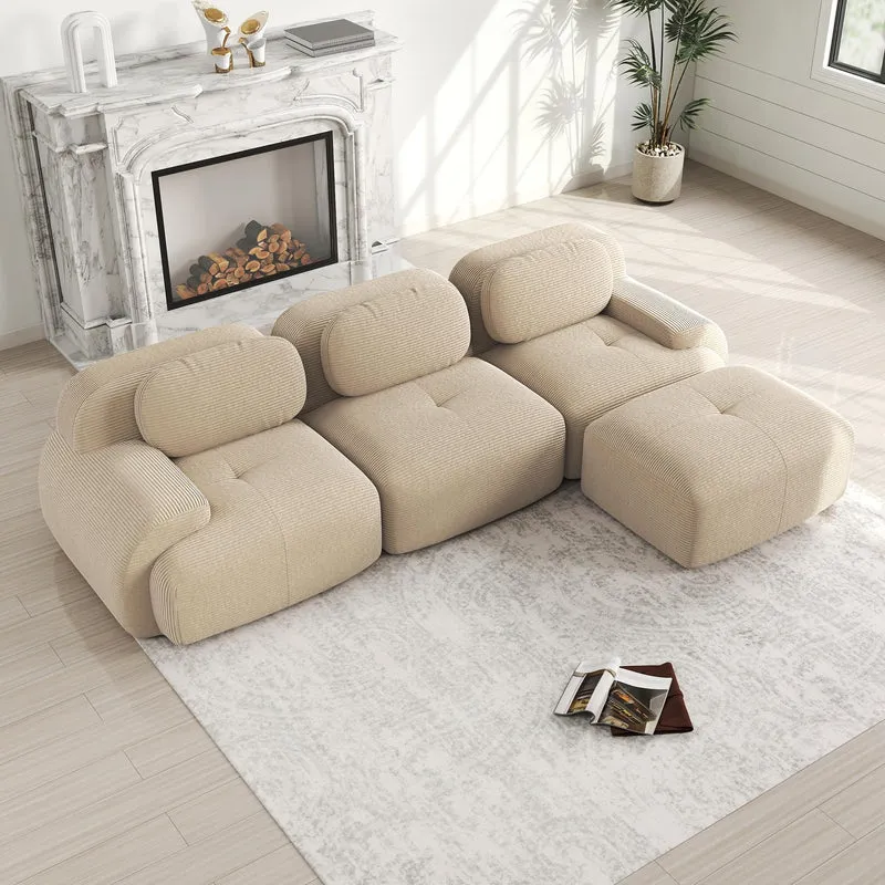 Canapé 3 Places avec revêtement hautement élastique, Canapé d'angle modulaire avec accoudoirs extra larges, Pour salonen hambre et home cinéma, en tissu velours côtelé Beige (sans assemblage)