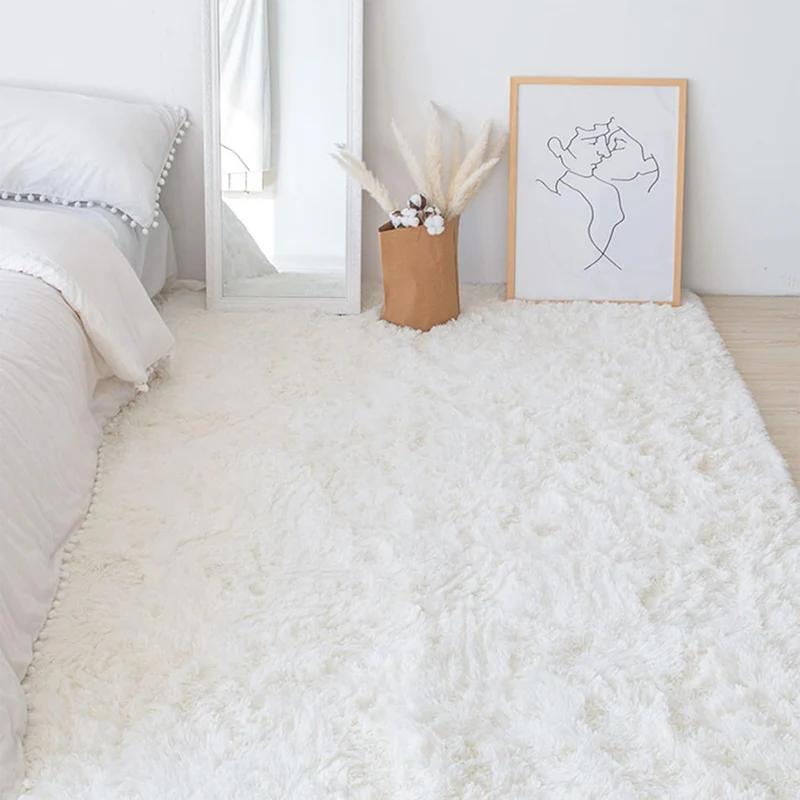 Swsen Tapis Salon Shaggy Longs Super Doux - Shaggy Tapis Moelleux Dessous Antidérapant - Tapis Chambre Lavable Moderne à Poils Longs 160x200 cm, Blanc