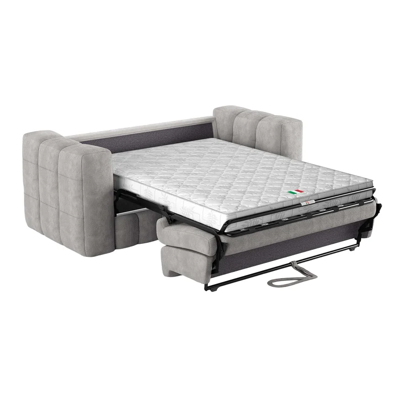 Mobilier-Deco Daria - Canapé 3 Places Convertible rapido en Tissu matelassé Gris Matelas 14 cm