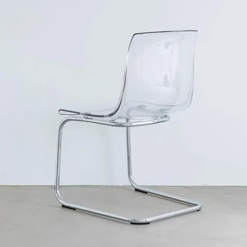 Lot de 2 chaises de salle à manger modernes en acrylique transparent style fantôme avec pieds en métal argenté pour cuisine, mariages, restaurants et banquets