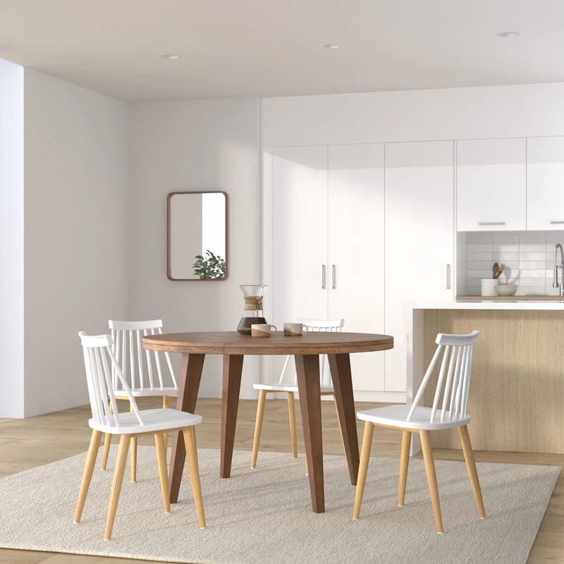 KAYELLES Lot de 2 - Chaise de Cuisine à barreaux bistrot café rétro scandinave, Pieds métal façon Bois Clair BAO (Blanc)
