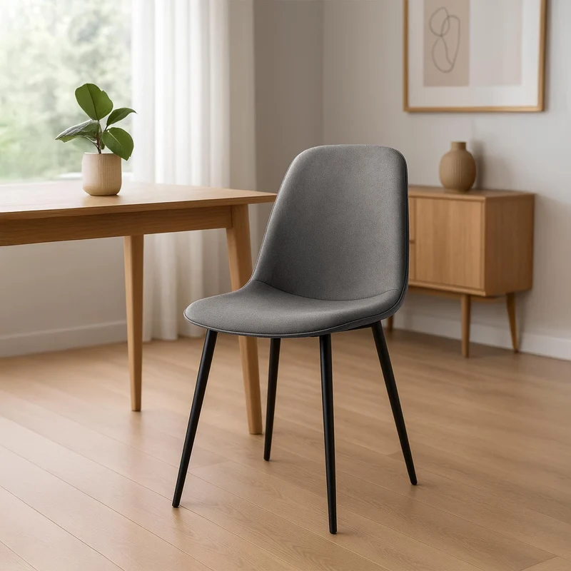CLP Chaise de Salle à Manger rembourrée Maryam, Chaise de Cuisine avec Dossier et Cadre en métal Noir, supporte jusqu'à 150 kg, Couleur:Gris Clair, Matériel:Tissu