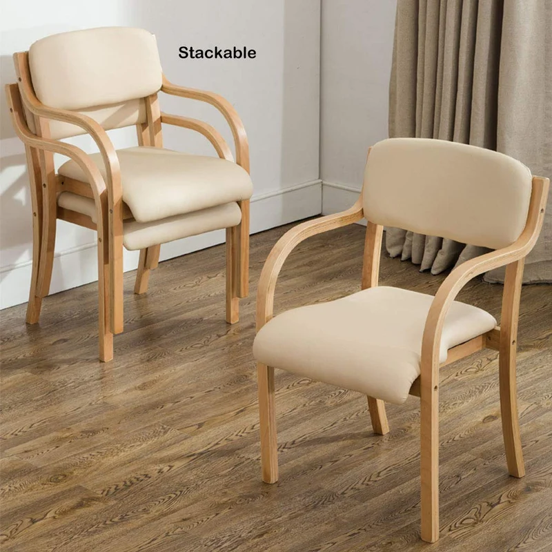 Chaise de salle à manger empilable avec accoudoirs, chaises d'appoint modernes en cuir PU, cadre en bois, bureau d'invités de club, chaise à accoudoir simple