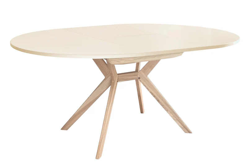 Ragaba, Biju, Table de Salle à Manger Ronde, 110 cm, Table de Salle à Manger pour 6 Personnes, Frêne Massif et Plateau MDF, Peu encombrante, Extensible, Blanc Craie