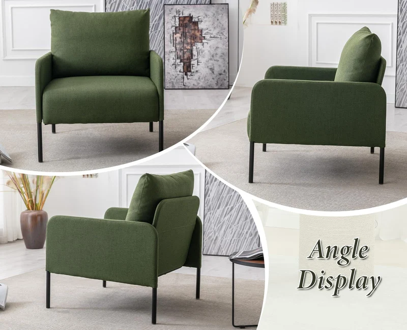 chairus Petit Canapé 1 Place Moderne Design, Fauteuil de Salon avec Pieds en Métal, Fauteuil Scandinave en Lin pour Salon Chambre Bureau, Vert