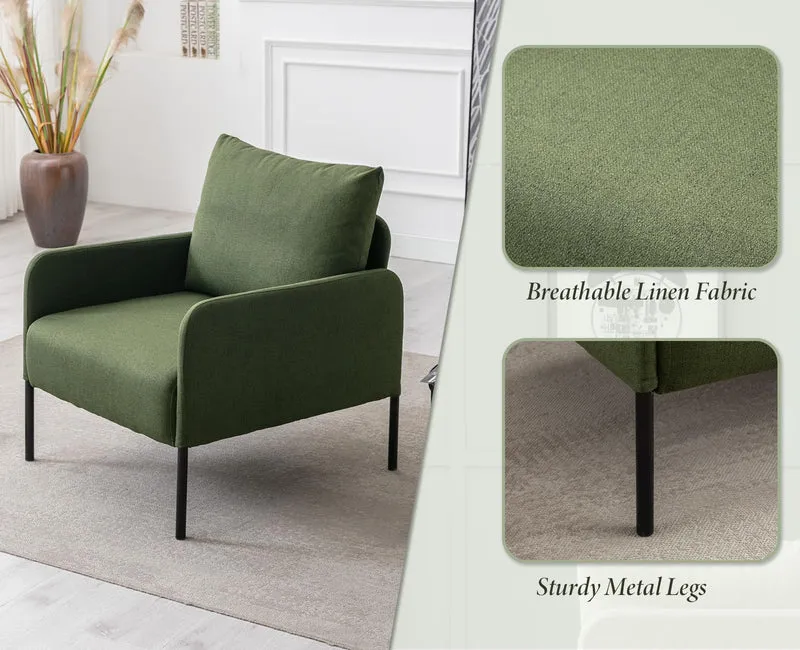 chairus Petit Canapé 1 Place Moderne Design, Fauteuil de Salon avec Pieds en Métal, Fauteuil Scandinave en Lin pour Salon Chambre Bureau, Vert