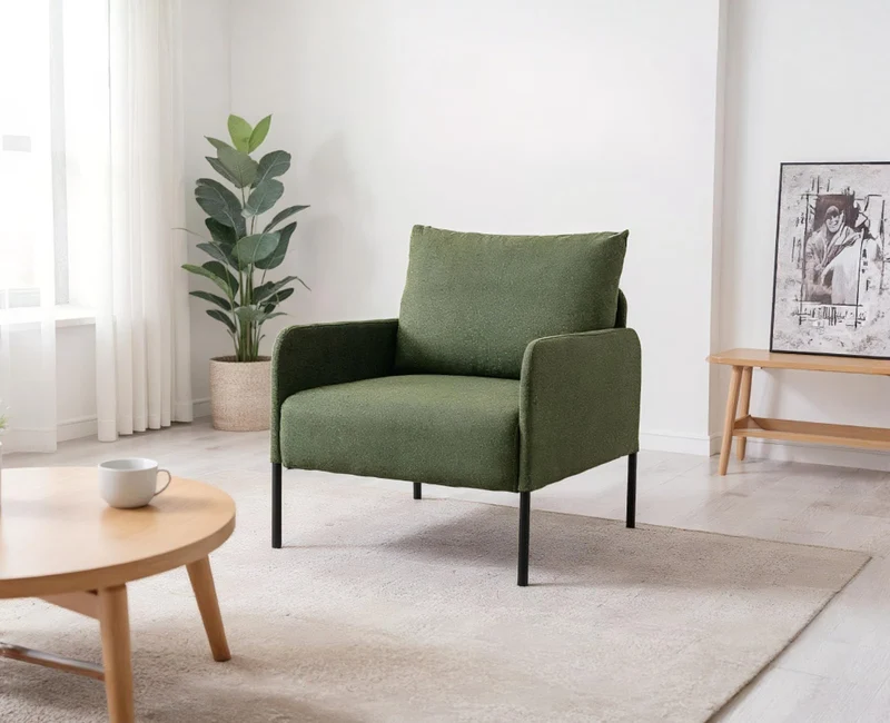 chairus Petit Canapé 1 Place Moderne Design, Fauteuil de Salon avec Pieds en Métal, Fauteuil Scandinave en Lin pour Salon Chambre Bureau, Vert