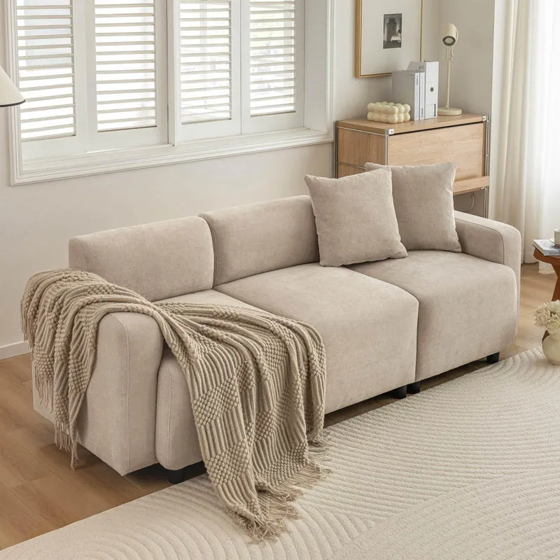 PUGSDRLY Canapé 3 Places avec Coussins Décoratifs,Petit Canapé,Design Moderne,Meuble Rembourré,Tissu Chenille,pour Salon,Chambre,Appartement,Beige