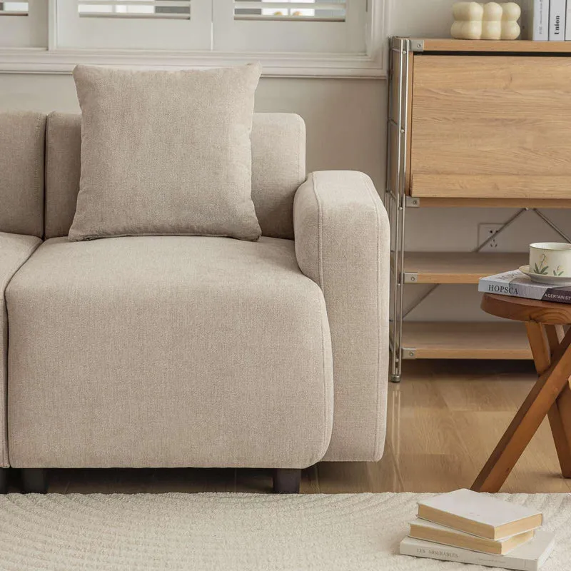 PUGSDRLY Canapé 3 Places avec Coussins Décoratifs,Petit Canapé,Design Moderne,Meuble Rembourré,Tissu Chenille,pour Salon,Chambre,Appartement,Beige