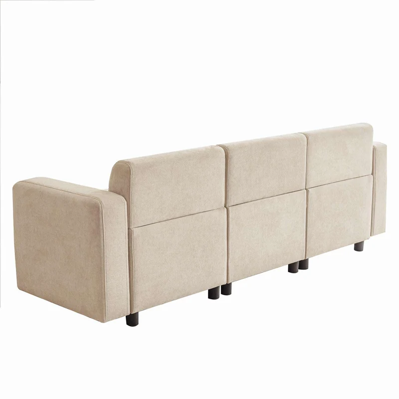 PUGSDRLY Canapé 3 Places avec Coussins Décoratifs,Petit Canapé,Design Moderne,Meuble Rembourré,Tissu Chenille,pour Salon,Chambre,Appartement,Beige